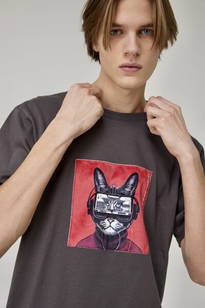 Anthracite  T-shirt with appliqué "Cat"