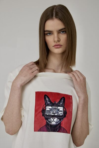 Marshmallow T-shirt with appliqué "Cat"